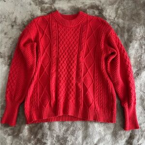 Vibrant Red Cable Knit Sweater